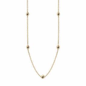 18ct Yellow Gold Whitby Jet Fleur De Lis Link Disc Chain Necklace