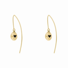 18ct Yellow Gold Whitby Jet Heart Disc Drop Earrings