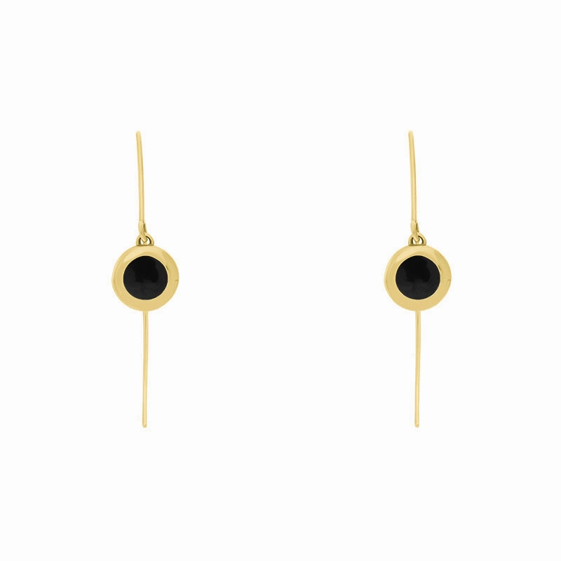 18ct Yellow Gold Whitby Jet Heart Disc Drop Earrings