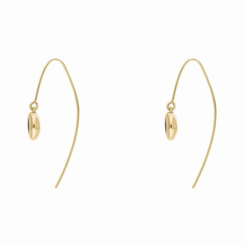 18ct Yellow Gold Whitby Jet Heart Disc Drop Earrings