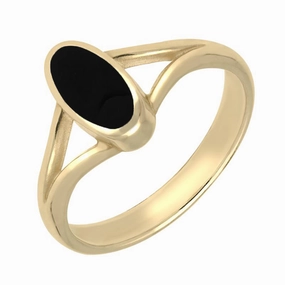 18ct Yellow Gold Whitby Jet Heritage Oval Split Shoulder Ring