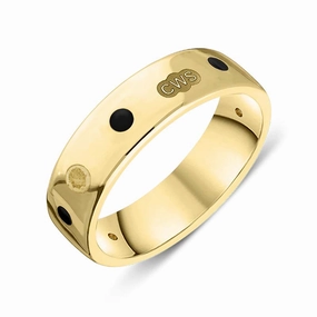18ct Yellow Gold Whitby Jet King's Coronation Hallmark 6mm Ring D