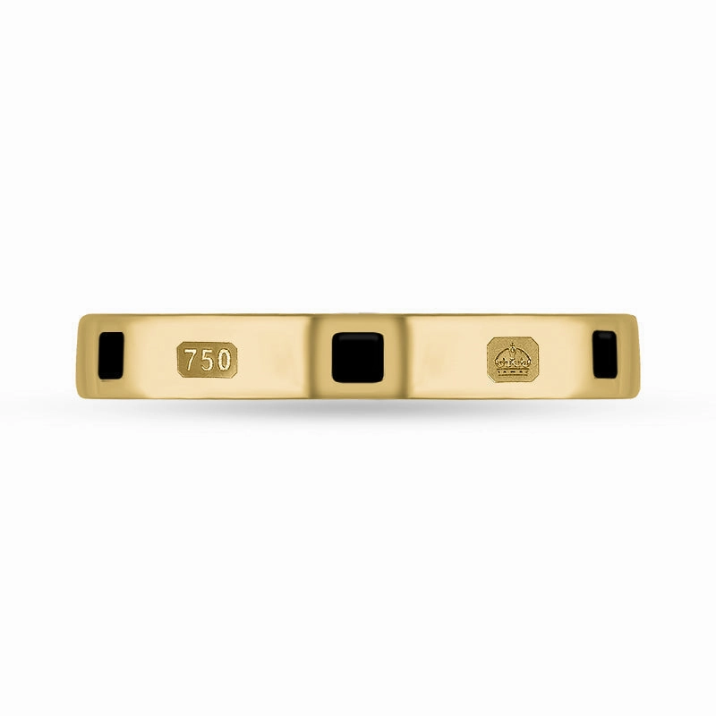 18ct Yellow Gold Whitby Jet King's Coronation Hallmark Princess Cut 3mm Ring D