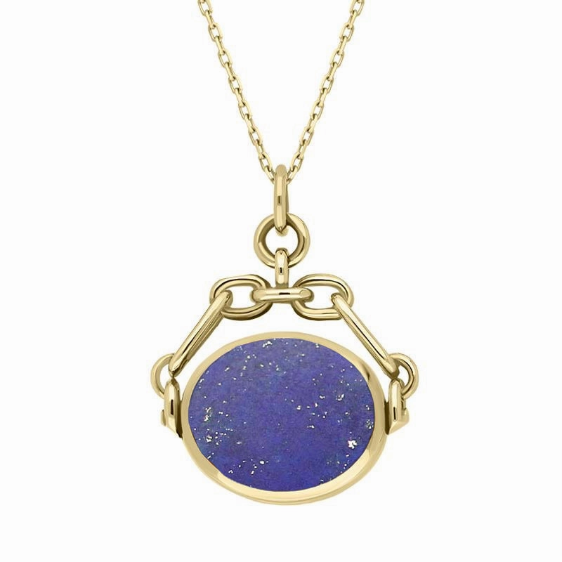 18ct Yellow Gold Whitby Jet Lapis Lazuli Double Sided Swivel Fob Necklace