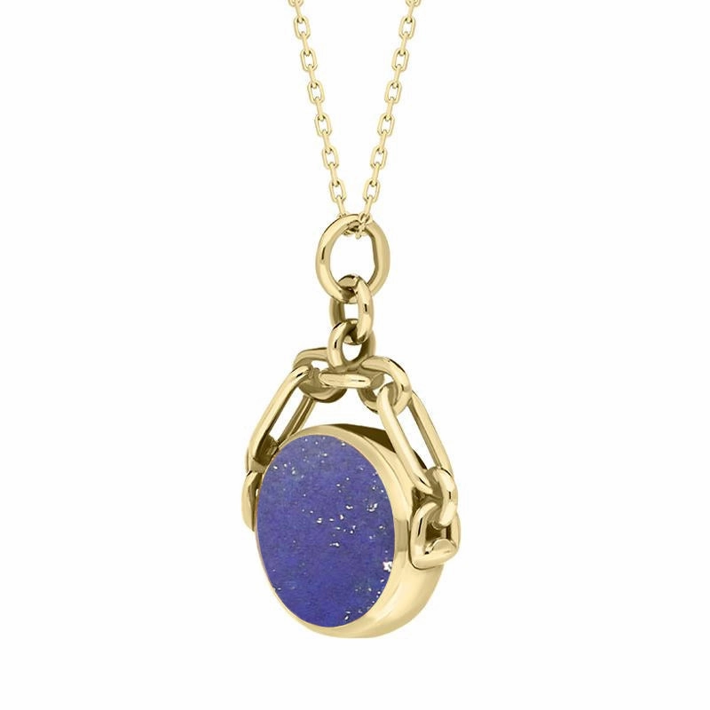 18ct Yellow Gold Whitby Jet Lapis Lazuli Double Sided Swivel Fob Necklace