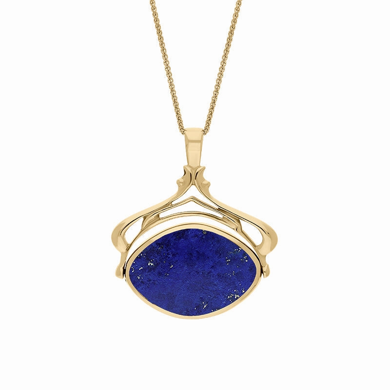 18ct Yellow Gold Whitby Jet Lapis Lazuli Marquise Swivel Fob Necklace