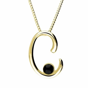 18ct Yellow Gold Whitby Jet Love Letters Initial C Necklace