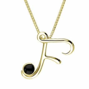 18ct Yellow Gold Whitby Jet Love Letters Initial F Necklace