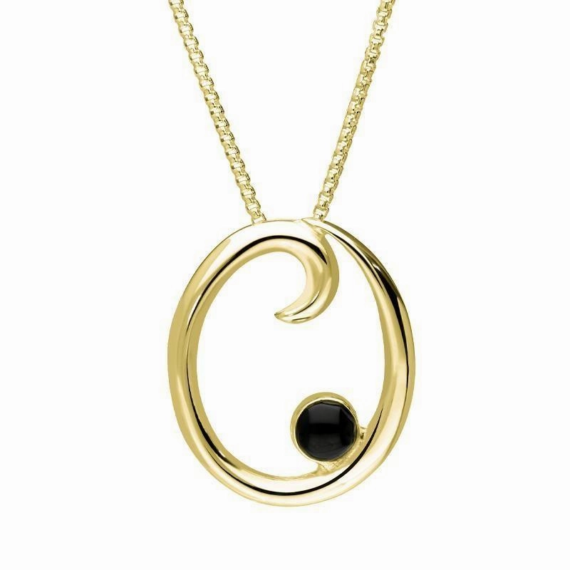 18ct Yellow Gold Whitby Jet Love Letters Initial O Necklace