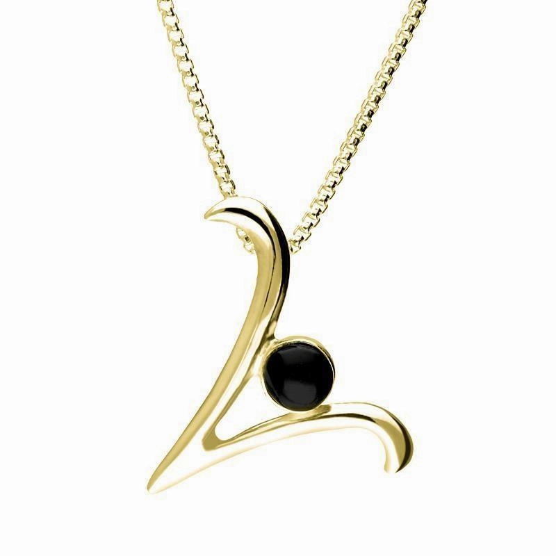 18ct Yellow Gold Whitby Jet Love Letters Initial V Necklace