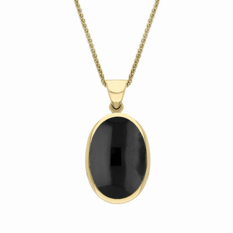 18ct Yellow Gold Whitby Jet Malachite Small Double Sided Fob Necklace