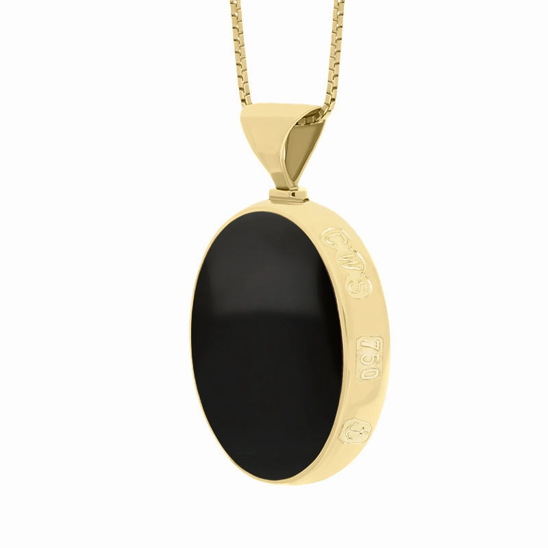 18ct Yellow Gold Whitby Jet Mother of Pearl King's Coronation Hallmark Double Sided Oval Necklace D