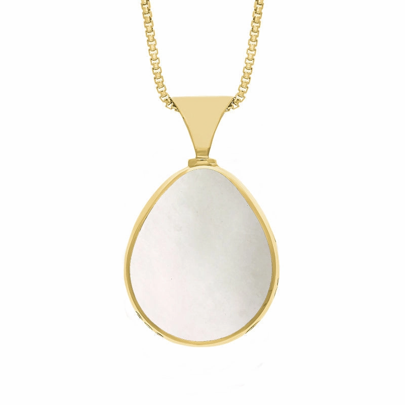 18ct Yellow Gold Whitby Jet Mother of Pearl King's Coronation Hallmark Double Sided Pear-shaped Necklace D