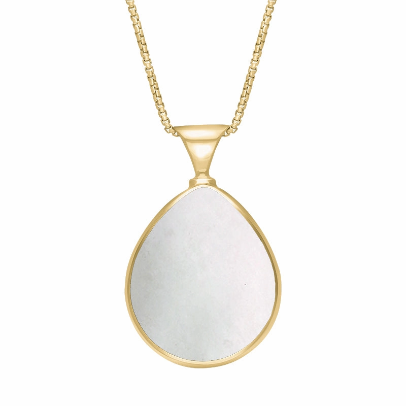 18ct Yellow Gold Whitby Jet Mother of Pearl Queens Jubilee Hallmark Double Sided Pear-shaped Necklace D