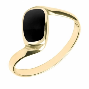 18ct Yellow Gold Whitby Jet Oblong Twist Ring