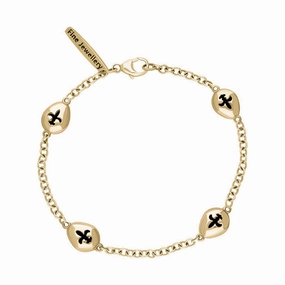 18ct Yellow Gold Whitby Jet Oval Fleur De Lis Detail Four Stone Bracelet