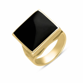 18ct Yellow Gold Whitby Jet Queen's Jubilee Hallmark Small Square Ring D