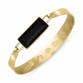 18ct Yellow Gold Whitby Jet Queen's Jubilee Hallmark Wide Oblong Bangle D