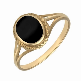 18ct Yellow Gold Whitby Jet Rope Edge Ring