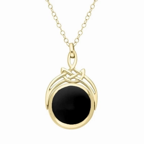 18ct Yellow Gold Whitby Jet Round Swivel Fob Necklace