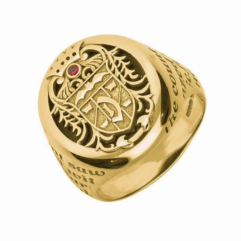 18ct Yellow Gold Whitby Jet Ruby Dracula Crest Replica Signet Ring