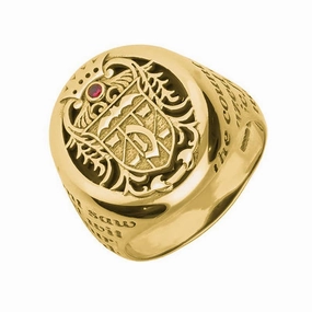 18ct Yellow Gold Whitby Jet Ruby Dracula Crest Replica Signet Ring