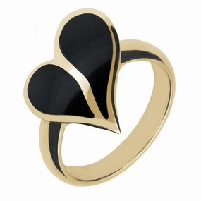 18ct Yellow Gold Whitby Jet Split Heart Ring