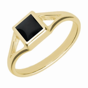 18ct Yellow Gold Whitby Jet Square Split Shoulder Ring