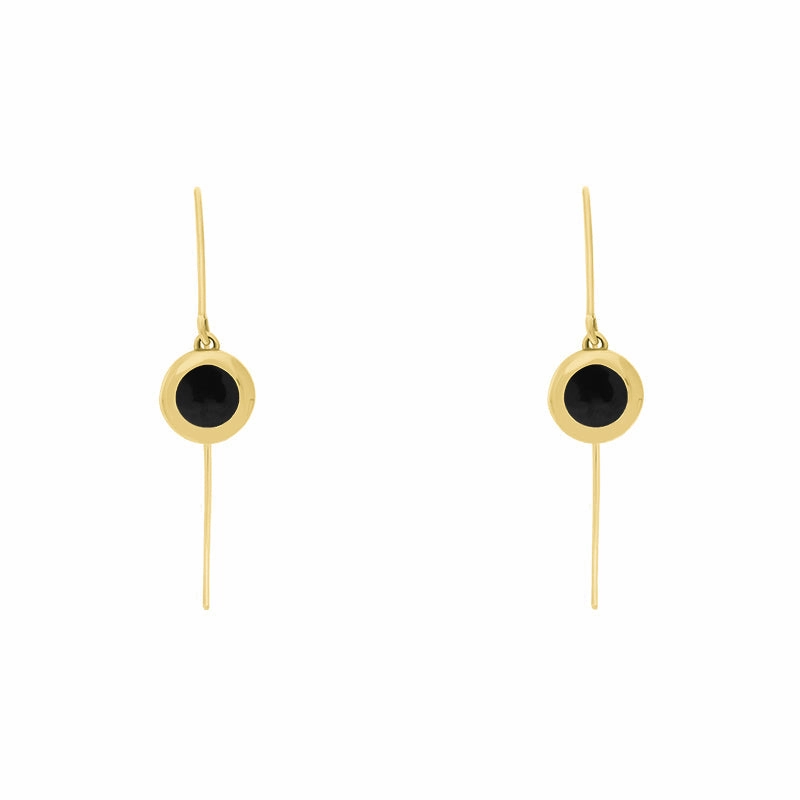 18ct Yellow Gold Whitby Jet Star Disc Drop Earrings