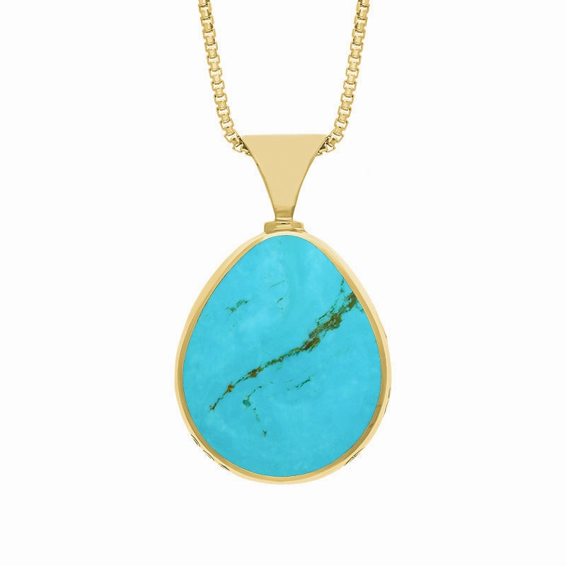 18ct Yellow Gold Whitby Jet Turquoise Hallmark Double Sided Pear-shaped Necklace