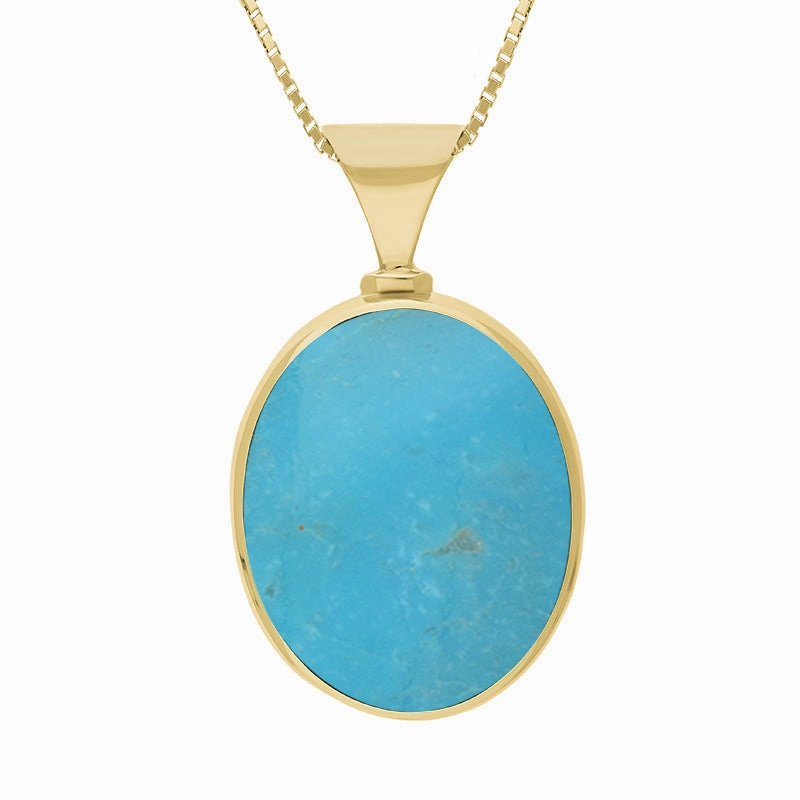 18ct Yellow Gold Whitby Jet Turquoise Queens Jubilee Hallmark Double Sided Oval Necklace D
