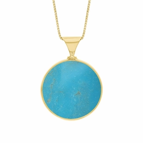 18ct Yellow Gold Whitby Jet Turquoise Queens Jubilee Hallmark Double Sided Round Necklace D