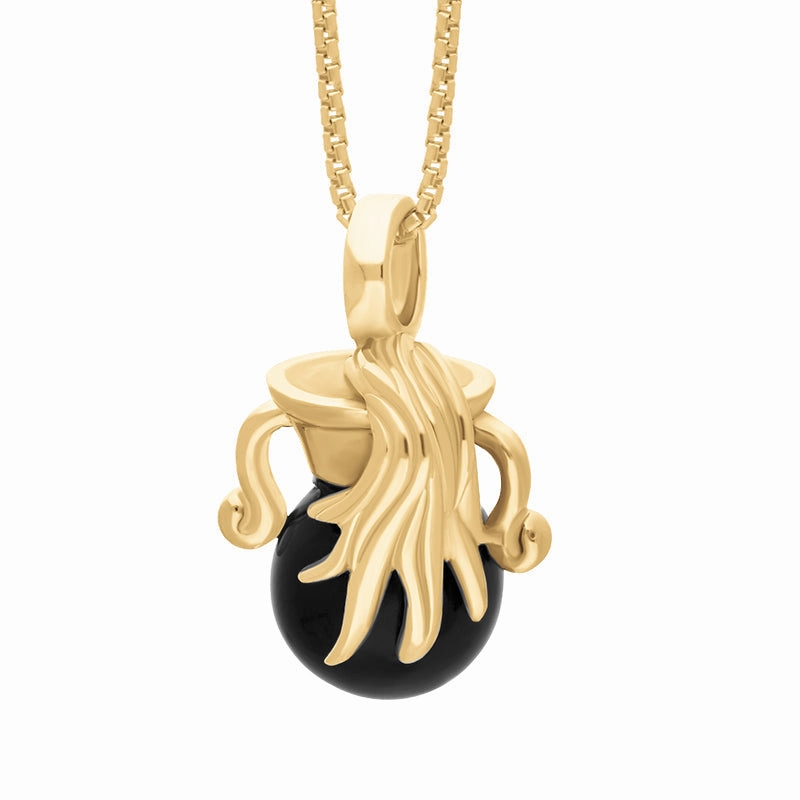 18ct Yellow Gold Whitby Jet Zodiac Aquarius 8mm Bead Pendant