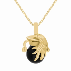 18ct Yellow Gold Whitby Jet Zodiac Aquarius 8mm Bead Pendant