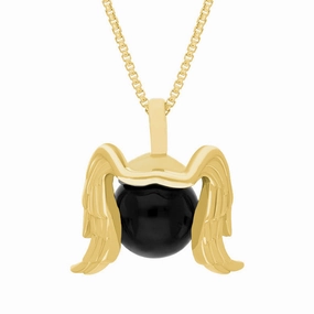 18ct Yellow Gold Whitby Jet Zodiac Virgo 10mm Bead Pendant