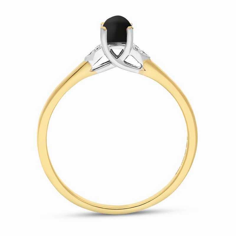 18ct Yellow White Gold Whitby Jet Diamond 0.04ct Round Claw Set Ring