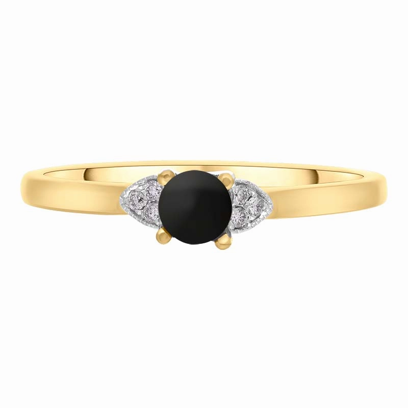 18ct Yellow White Gold Whitby Jet Diamond 0.04ct Round Claw Set Ring