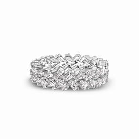 925 Sterling Silver Nickel Free Rhodium Plated Double Eternity Band Baguette CZ Ring - GMR00369