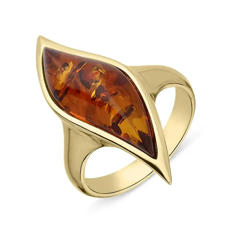 9ct Yellow Gold Amber Marquise Shaped Ring D