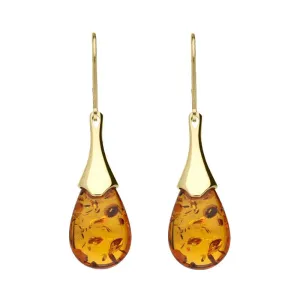 9ct Yellow Gold Amber Pear Hook Earrings D