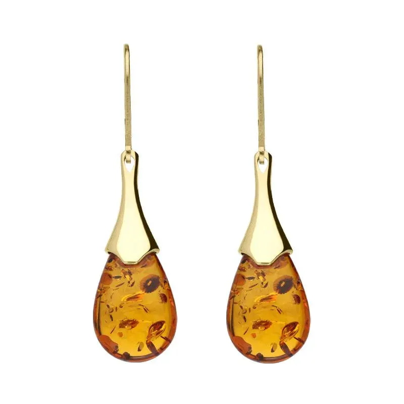 9ct Yellow Gold Amber Pear Hook Earrings D