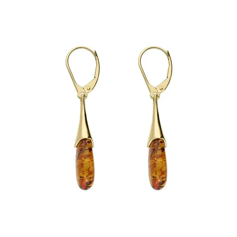 9ct Yellow Gold Amber Pear Hook Earrings D