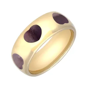 9ct Yellow Gold Blue John 8mm Heart Inlaid Wedding Band Ring