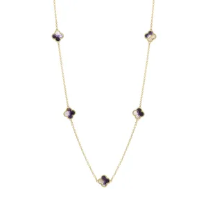9ct Yellow Gold Blue John Bloom Four Leaf Clover Ball Edge Necklace
