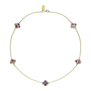 9ct Yellow Gold Blue John Bloom Four Leaf Clover Necklace