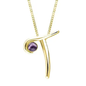 9ct Yellow Gold Blue John Love Letters Initial T Necklace