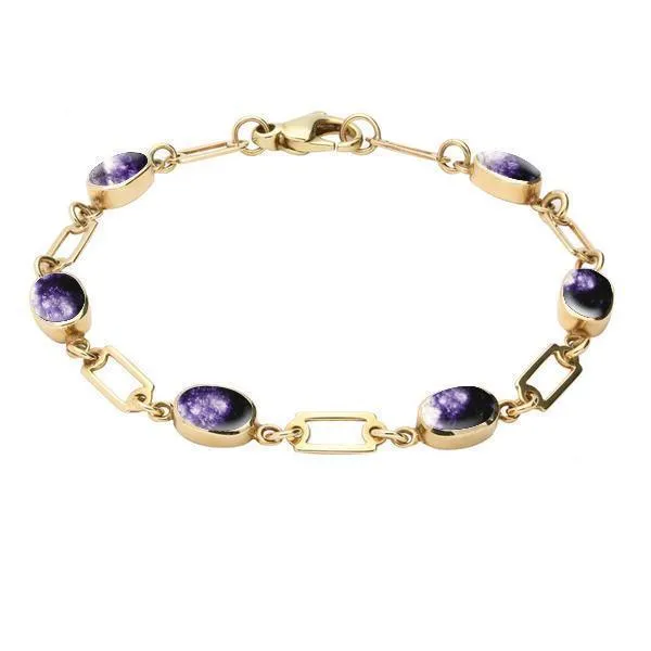 9ct Yellow Gold Blue John Oval Linked Bracelet