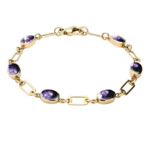 9ct Yellow Gold Blue John Oval Linked Bracelet