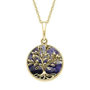 9ct Yellow Gold Blue John Small Round Large Leaves Tree of Life Necklace