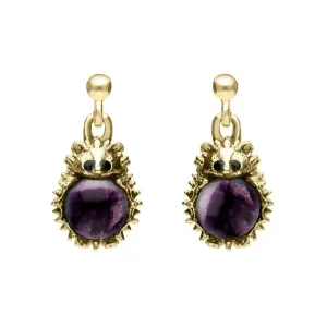 9ct Yellow Gold Blue John Tiny Hedgehog Drop Earrings